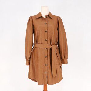 FRNCH Acy Bordeaux Faux Leather Shirt Dress in Light Brown Size M